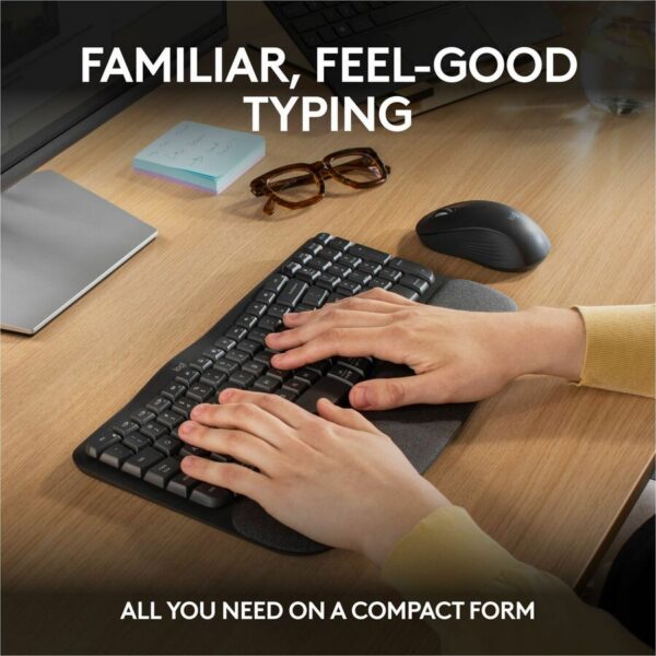 Logitech Keyboard3 Logitech Wave Keys MK670 Combo, Wireless Ergonomic Keyboard with Signature M550 L Wireless Mouse, Graphite